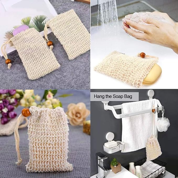 Natural Sisal Soap Saver Bag for Soap Bar Organic Soap Pouch for Exfoliating Lathers and Air Dry Soap Bar Shower Soap Saver Bag (8 Pcs)