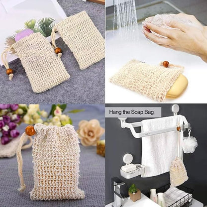 Natural Sisal Soap Saver Bag for Soap Bar Organic Soap Pouch for Exfoliating Lathers and Air Dry Soap Bar Shower Soap Saver Bag (8 Pcs)