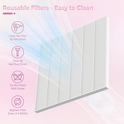 Nail Dust Collector for Nail Techs,Compact & Quiet Vacuum Fan Dust Collector with Reusable Filter, Powerful Dust Suction Machine,Nail Tech Must Haves for Gel Polish,Pedicures,Salon & Home Use, pink