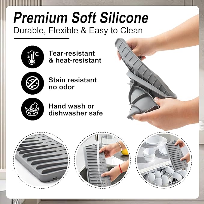 AZY 2-Piece Sink Splash Guard – Upgraded Silicone Draining Mats, Faucet Draining Design, Splash Guard for Kitchen Sink Area, Foldable Kitchen Faucet Mats