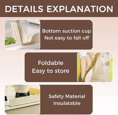 3 Pcs Silicone Sink Splash Guard for Kitchen Sink, Non-Slip Strong Suction Splash Protector, Durable & Easy Clean Splash Guard for Sink, Dishwasher Safe, 16 inch (Cream White)