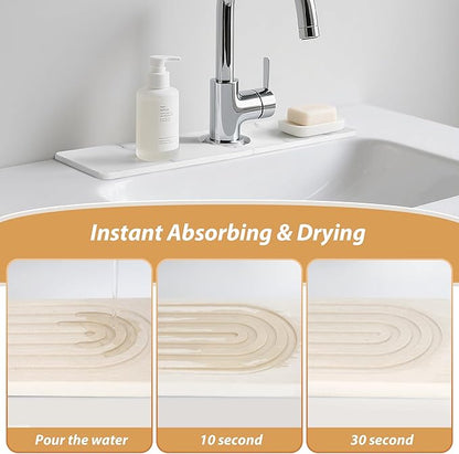 Kitchen Sink Faucet Mat, Diatomaceous Earth Quick Dry Sink Splashback Drying Mat, Kitchen Faucet Super Absorbent Mat, Quick-Drying Water Absorbing Stone Tray (Marble, 23.6" x 3.9")