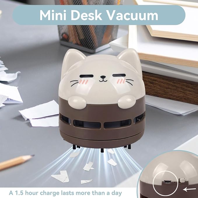 HERCHR Mini Crumb Vacuum Cleaner, Cute Desktop Vacuum Cleaner Desk Dust Cleaner Crumb Sweeper Mini Desk for Home, Office, Cars (Brown)
