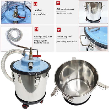 INTBUYING Industrial Pneumatic Vacuum Extractor Wet and Dry for Metal Chips and Oil with Dust Collection Bag 5 Gallon for Workshop Powered by Compressed Air 3700W 5HP 3000CP