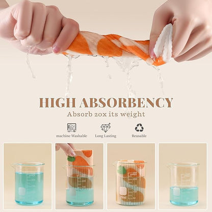 Homaxy Swedish Dishcloths for Kitchen, 8 Pack Vegetable Reusable Paper Towels with Clips, Absorbent Cellulose Sponge Dish Cloths for Washing Dishes, Non-Scratch & Odor-Free Dish Rags
