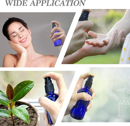 3.4 oz Glass Blue Spray Bottles,Small Empty Fine Mist Refillable Travel Spray Bottle for Cleaning,Perfume,Aromatherapy,Cosmetic Sprays,Hair,Essential Oils with Fine Mist Dispenser（3 Pack）