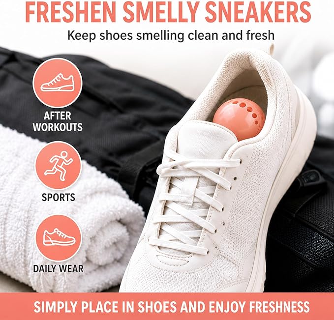 Knixmax Shoe Deodorizer Balls, Odor Eater Ball for Sneakers Boots Mules, Air Fresheners for Gym Gear Bags Lockers, Peach scent, Pack of 6, Pink