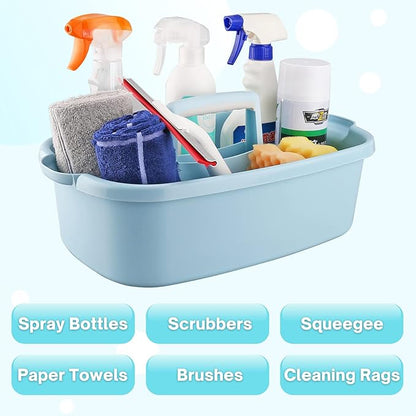 Cleaning Supplies Caddy, 2 Pack Cleaning Supply Organizer with Handle, Plastic Bucket for Cleaning Products, Tool Storage Caddy, Blue