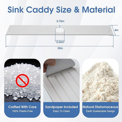 Drying Stone Faucet Mat for Kitchen Sink, Trays Diatomite Quick Dry Around Faucet Mats, 30 Inch Long Kitchen Sink Splash Guard Behind Faucet, Prevent Moisture on Kitchen Bathroom Counter