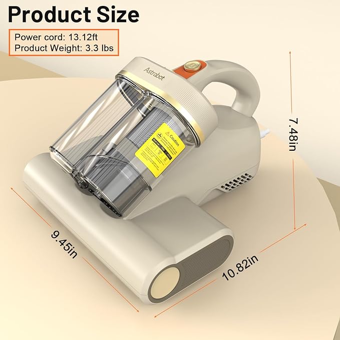Mattress Vacuum Cleaner,16Kpa Suction with 253.7nm UV-C Light Bed Vacuum, 4400 Beats/Min,140℉ Heat Dry,Double-Cup Handheld Vacuums for BedCouch,Carpet,HEPA Filter System-Corded(White)