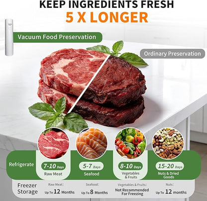 Xinyonxin Handheld Vacuum Sealer Machine with 30 Reusable Bags, Cordless Electric Food Preservation Pump for Meat and Sous Vide, USB Rechargeable Mini Sealing System for Kitchen