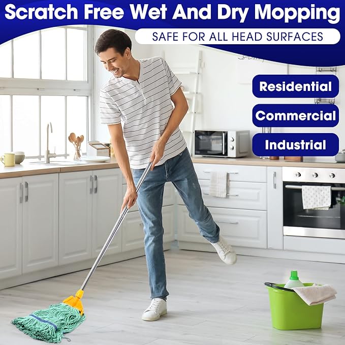 Eccliy 6 Pack Mop Heads Replacement Commercial Industrial Mop Heads Heavy Loop End Cotton String Heavy Duty Refills Wet Washable Refills for Home General Floor Cleaning (Green,Blue)