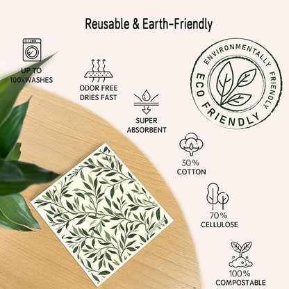 Swedish Dishcloths for Kitchen 6 Pack, Reusable Paper Towels Super Absorbent, Biodegradable Quick Drying Washable Dish Cloths Dishwasher Safe, Perfect as Hostess or Housewarming Gifts (Plants)