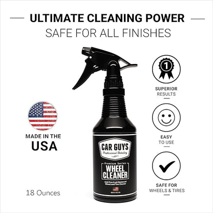 CAR GUYS Wheel Cleaner | Effective Rim and Tire Cleaner | Safe & Versatile Brake Dust Remover for Alloy, Chrome, Aluminum Rims, White Wall Tires, and More! | 18 Oz