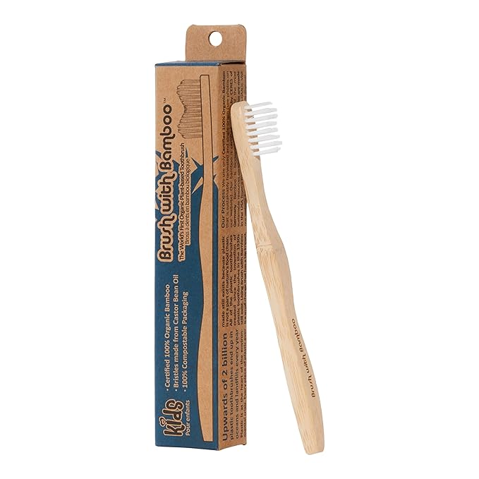 Brush with Bamboo Toothbrush with Plant-Based Bristles, Organic Bamboo, BPA-Free, Eco-Friendly, 100% Biobased, Soft Bristles, Zero Waste, Dental Care Product - 4 Pack