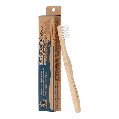 Brush with Bamboo Toothbrush with Plant-Based Bristles, Organic Bamboo, BPA-Free, Eco-Friendly, 100% Biobased, Soft Bristles, Zero Waste, Dental Care Product - 4 Pack