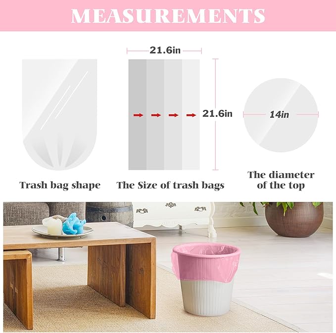 Teivio Colorful Clear Trash Bags 5 Gallon 100 Counts Garbage Bags, Bathroom Trash Can Bin Liners, Small Plastic Bags for home office kitchen, fit 15-18 Liter, 3,3.5,4.5 Gal,Multicolor
