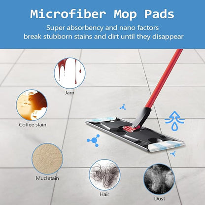 8 Pack Replacement Pads for O Cedar H2prO Flat Mop System, Flat Pads for Ocedar Flat Mop System, Machine Washable/Reusable, Powerful Stain Removal, for Hardwood, Tile, Marble, Laminate Floors.