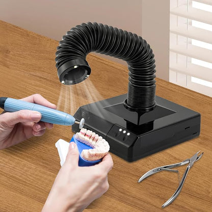 Nail Dust Collector, 2 in 1 Powerful Mini Desktop Vacuum Cleaner with Fan & LED Light, 60W Manicure Dentist Polishing Dust Suction Machine with Large Caliber Hose for Dental Lab Nail Salon (Black)