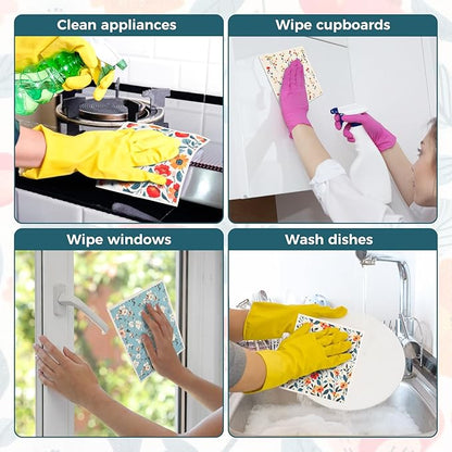 wlich 5PCS Swedish Dishcloths for Kitchen, Reusable Dish Rags for Washing Dishes with Clips, Non-Scratch Kitchen Towels and Dishcloths Sets, Washable Swedish Dish Cloths, No Odor(Plant)