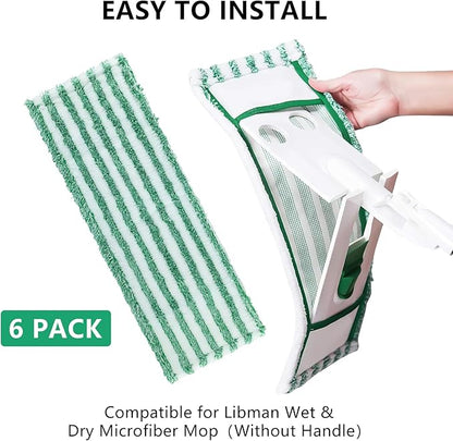 6 Pack Replacement Mop Refills Compatible with Libman Wet & Dry Microfiber Mop, Reusable Washable Mop Head Replacement Pads for Cleaning Multi-Surface Floor (Mop not Included)