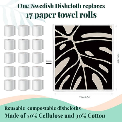Swedish Dishcloths for Kitchen, Boho Botanical Floral Swedish DishCloths, Papaya Reusable Paper Towels Washable, 4 Pcs Dish Towels for Kitchen Party Home Housewarming Cleaning Cloths