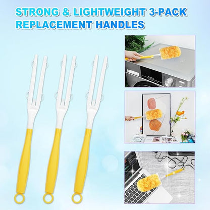 3 Pack Replacement Duster Handles Compatible with Swiffer Duster Refills, Durable Detachable Handles for Easy Cleaning (Yellow & White)