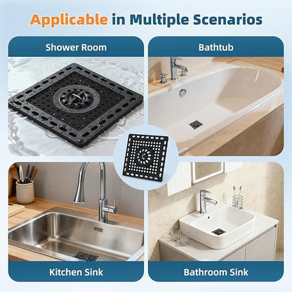 Hibbent Upgraded Shower Drain Hair Catcher, Shower Drain Cover for Bathroom Floor 4" Drain, Anti-Clogging Bathtub Drain Strainer, Stainless Steel Kitchen Sink Drain Strainer with Handle, Matte Black