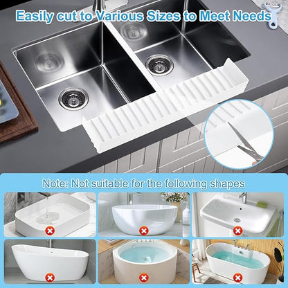 Silicone Sink Edge Protectors 4" x 24", Upgrade Kitchen Sink Splash Guards With Suction Cup, Splash Guard For Bathtub Sink, Countertop Protectors For Quartz Kitchen Sink（Transparent White）