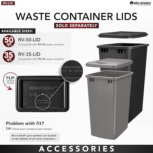 Rev-A-Shelf 50 Qt Bottom Mount Single Pullout Under Cabinet Trash Cans w/Soft-Close for Base Cabinets, Min Opening Width of 12", Metallic Silver, 4WCSC-1550DM-1