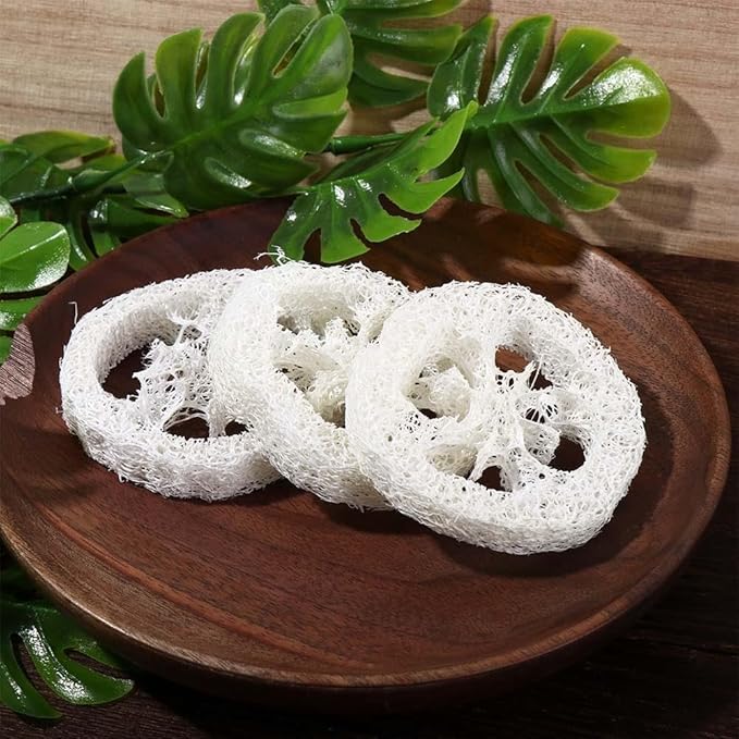 10pcs Natural Loofah Luffa Loofa Slices Handmade Reusable Natural Loofah Cuts for Cleaner Sponge Scrubber, Sponge Soap Dishes for Bar Soap Facial Soap Holder, 1.96in-2.75in