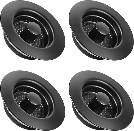 Kitchen Sink Drain Strainer 4 Pack, 304 Stainless Steel Pop Up Sink Stopper, Anti-Clogging Sink Drain Strainer for US Standard Kitchen Drain (Matte Black)