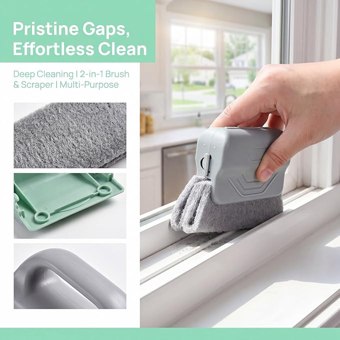 3 Pack Window Track Cleaning Brush Set, Multi-Purpose Groove Cleaner Tool with Detachable Head & Corner Scraper, for Window Tracks, Tile Grout, Blinds, Car Vents & Narrow Gaps (Mixed)