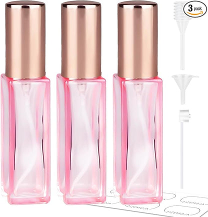 Perfume Refill Bottle, Mini Leak-proof Portable Perfume Travel Refillable Dispenser, 3pcs 10ml Empty Atomizer Sprayer, Pocket Glass Bottle with Funnel and Pipette for Cologne (Light Pink)