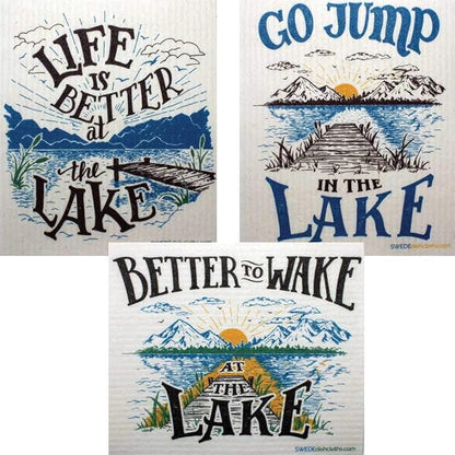 SWEDEdishcloths - Cellulose Sponge Dish Towels - Mixed Set of 3 (One of Each Design) Lake Life Swedish Dish Cloths