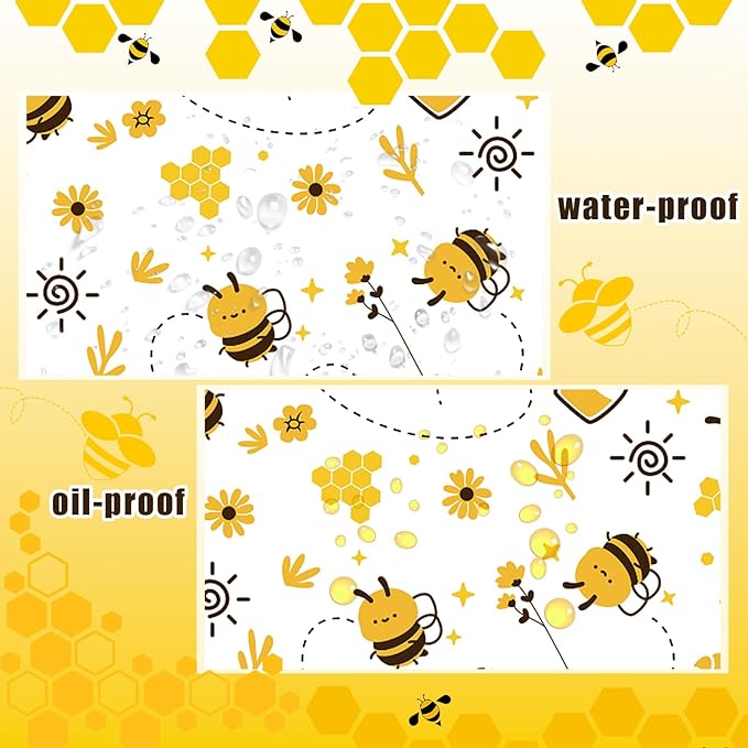 LOAVER 150 Pcs Wax Paper Sheets for Food, Bee Day Waterproof Oilproof Wrapping Tissue with Bee Pattern for Kicthen Deli Baking Sandwich Cookies Picnic Basket Liners (9.84 x 9.84 Inch)