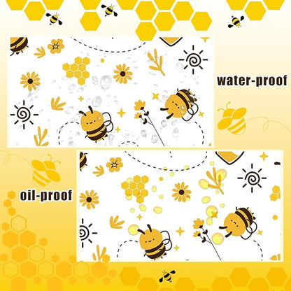LOAVER 150 Pcs Wax Paper Sheets for Food, Bee Day Waterproof Oilproof Wrapping Tissue with Bee Pattern for Kicthen Deli Baking Sandwich Cookies Picnic Basket Liners (9.84 x 9.84 Inch)