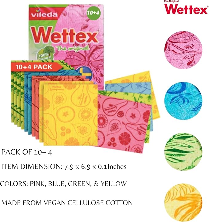 Wettex The Original 14 Pack Swedish Dishcloth for Kitchen - Eco Friendly Reusable Paper Towels - Assorted Dish Cloths for Washing Dishes