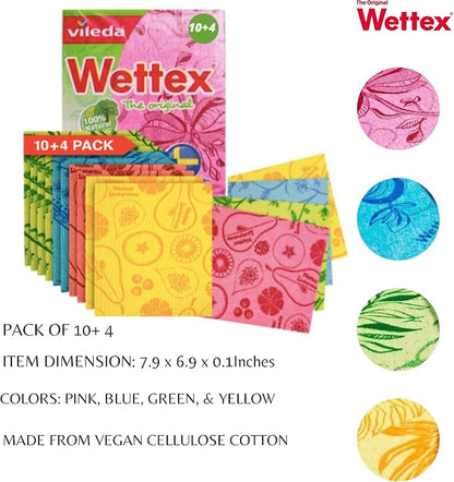Wettex The Original 14 Pack Swedish Dishcloth for Kitchen - Eco Friendly Reusable Paper Towels - Assorted Dish Cloths for Washing Dishes