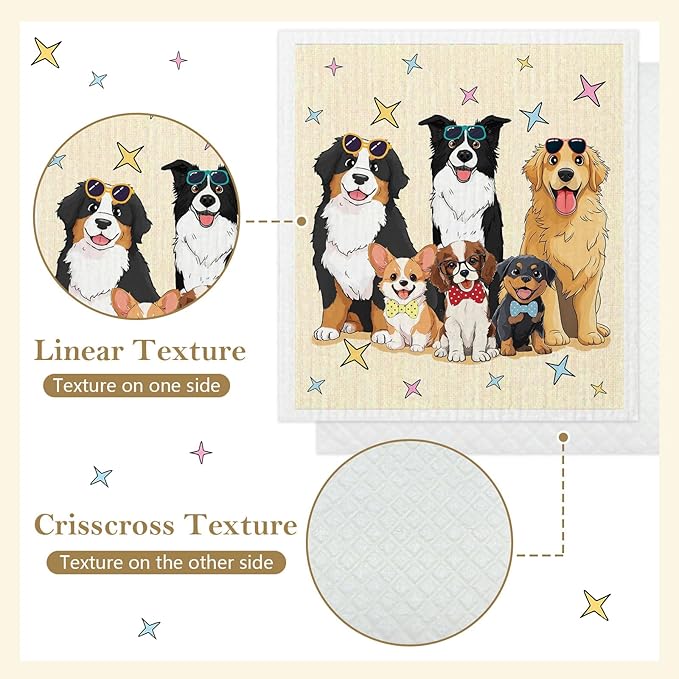 Mixed Dog Swedish Kitchen Dishcloths Dish Towels 6 Pack, Dogs Dish Towels for Kitchen, Swedish Dishcloth with Dogs Cute, Paper Towels Reusable, Dish Cloth Towel Cleaning Wipe for Home Party