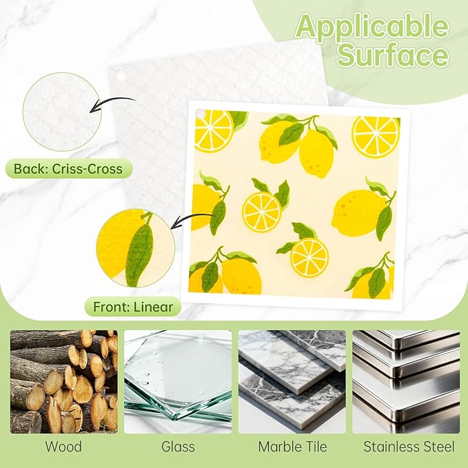 Swedish Dishcloths for Kitchen, 5 Pack Fruit Reusable Paper Towels with 3 Hooks, Washable Dish Cloth Set, Absorbent Cleaning Cloth for Home Washing Dishes Housewarming Gifts for Friend