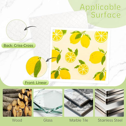 Swedish Dishcloths for Kitchen, 5 Pack Fruit Reusable Paper Towels with 3 Hooks, Washable Dish Cloth Set, Absorbent Cleaning Cloth for Home Washing Dishes Housewarming Gifts for Friend