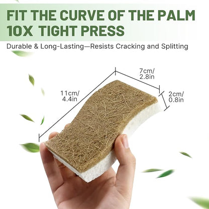 12 Pack Biodegradable Kitchen Dish Sponges, Natural Plant-Based Coconut Fiber and Compostable Cellulose Sponge, Non-Scratch Heavy Duty Scrub Sponges for Non-Stick Cookware, Kitchen Household Cleaning