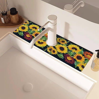 Sink Faucet Absorbing Mat, 2 Pack Drying Mat Around Faucet Sink Splash Guard Behind Faucet Sinkmat For Kitchen Bathroom Island Rv 15 * 5.5 Inch (38 * 14 cm)