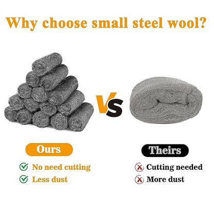 MAQIHAN Steel Wool Pads 00 15PCS - Mini Steel Wool Roll Glass Wood Fabric Metal Fine Polishing Chrome Glass Polishing Pads Wool Steelwool Mice Control Weep Hole Covers Walls Fill