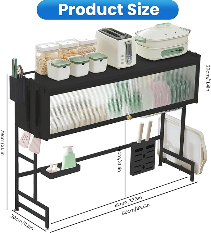 ASIEIT Dish Drying Rack, 3-Tier Over The Sink Dish Drying Rack, 33.5" Over Sink Dish Rack for Small Kitchen, Space-Saving Dish Rack with Cover, Baskets, Utensil, Large Sink Storage Organizer Black