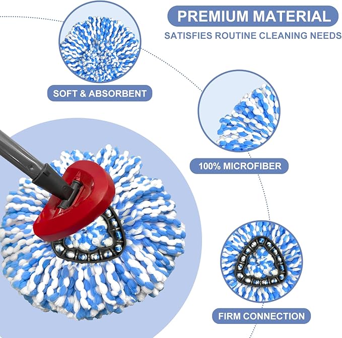 Mop Head Replacement Set for O Ceda 2-Tank Spin Mop, 4 Pack Washable Microfiber Refills + 1 Mop Base Cover, Reinforced Lock Design, Durable & Reusable