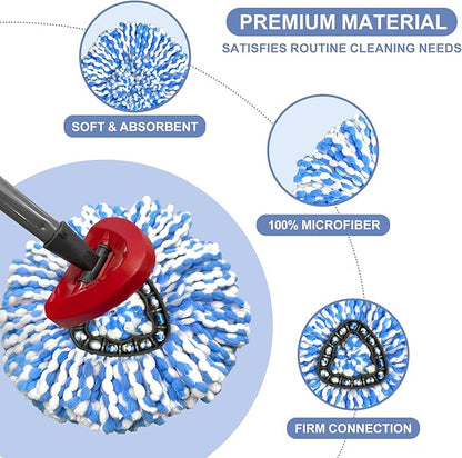 Mop Head Replacement Set for O Ceda 2-Tank Spin Mop, 4 Pack Washable Microfiber Refills + 1 Mop Base Cover, Reinforced Lock Design, Durable & Reusable
