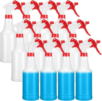 Eccliy 12 Pcs 16 Oz Plastic Spray Bottle, Adjustable Empty Reusable Sprayer for Cleaning, Planting, Water, Bathroom and Kitchen, BBQ, Commercial and Residential (Translucent,Red,Smooth)