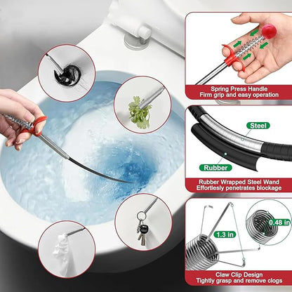 Drain Snake Hair Drain Clog Remover 33 Inch Flexible Grabber Claw Pick Up Reacher Tool - Gutter Cleaning Tools for Home Sink, Bathroom Tub,Drain, Toilet, Tight Spaces